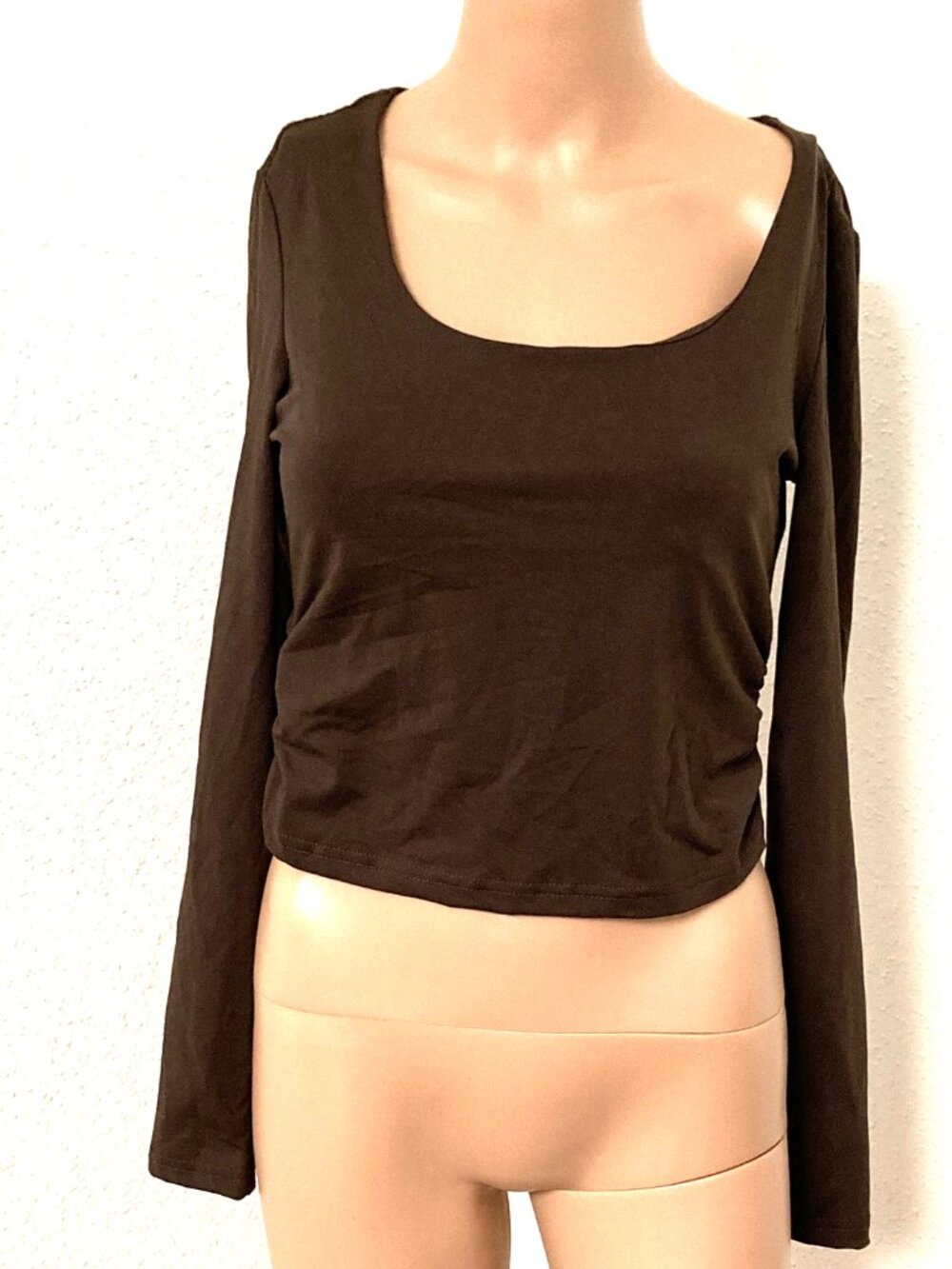 SHEIN Women's S Brown Square Neck Long Sleeve Pullover Top Regular